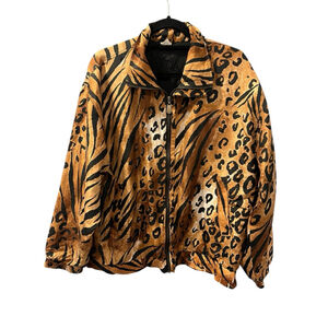 Vintage 90's FUDA International Silk Size Large Leopard Print Jacket Full Zip